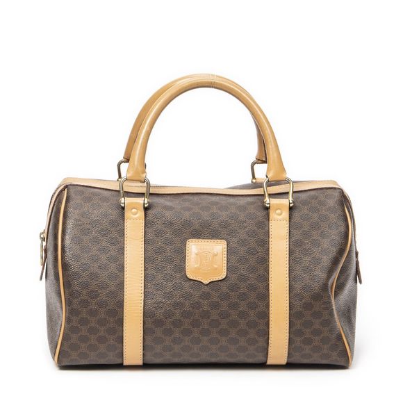 Celine Vintage Small Boston Brown/beige Macadam PVC Canvas AB - Picture 1 of 10